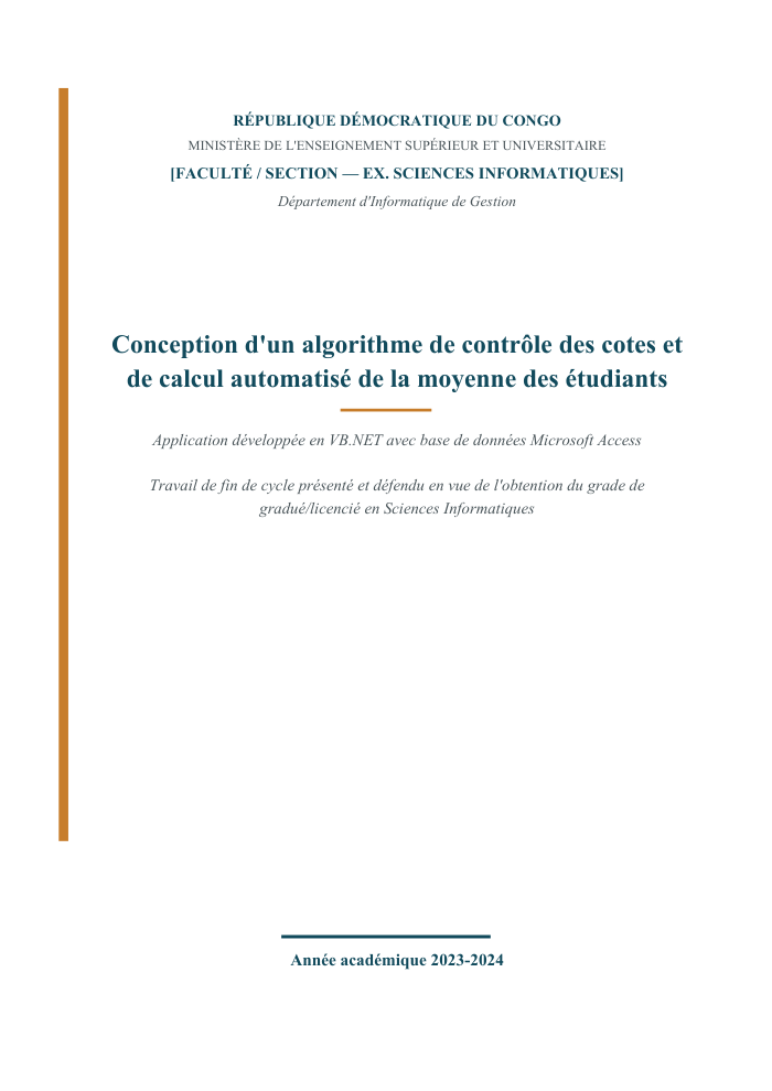 Conception d'un algorithme de contrôle des cotes et de calcul automatisé de la moyenne des étudiants
