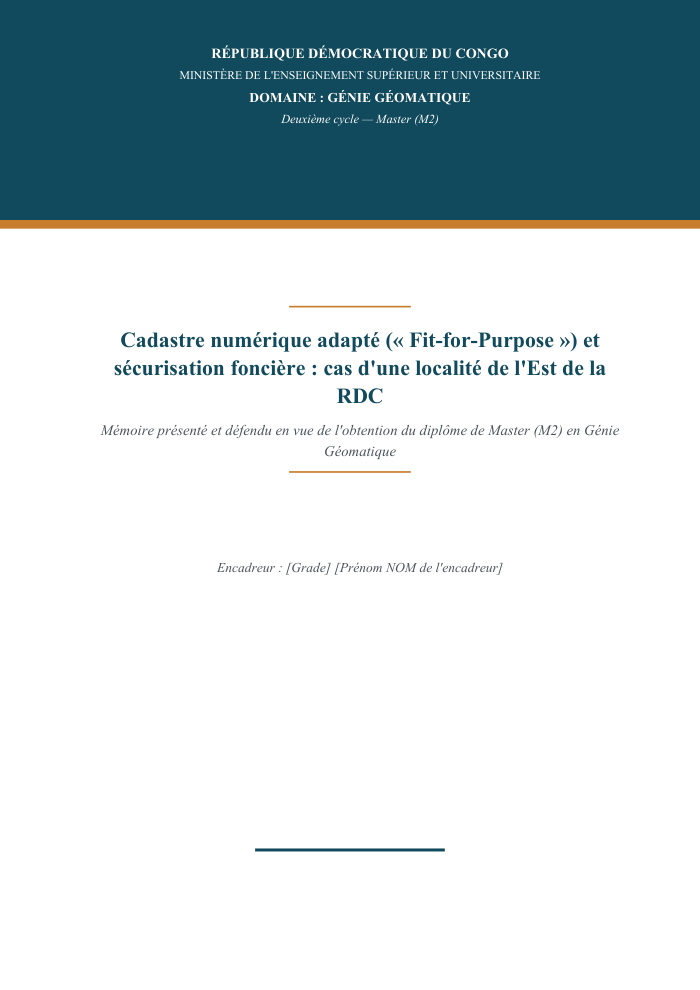Cadastre numérique adapté (Fit-for-Purpose) et sécurisation foncière : cas d'une localité de l'Est de la RDC