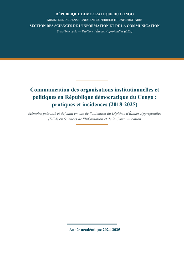 Communication des organisations institutionnelles et politiques en RDC : pratiques et incidences (2018-2025)