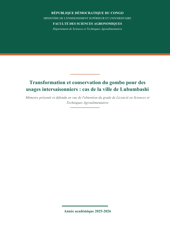 Transformation et conservation du gombo pour des usages intersaisonniers : cas de la ville de Lubumbashi