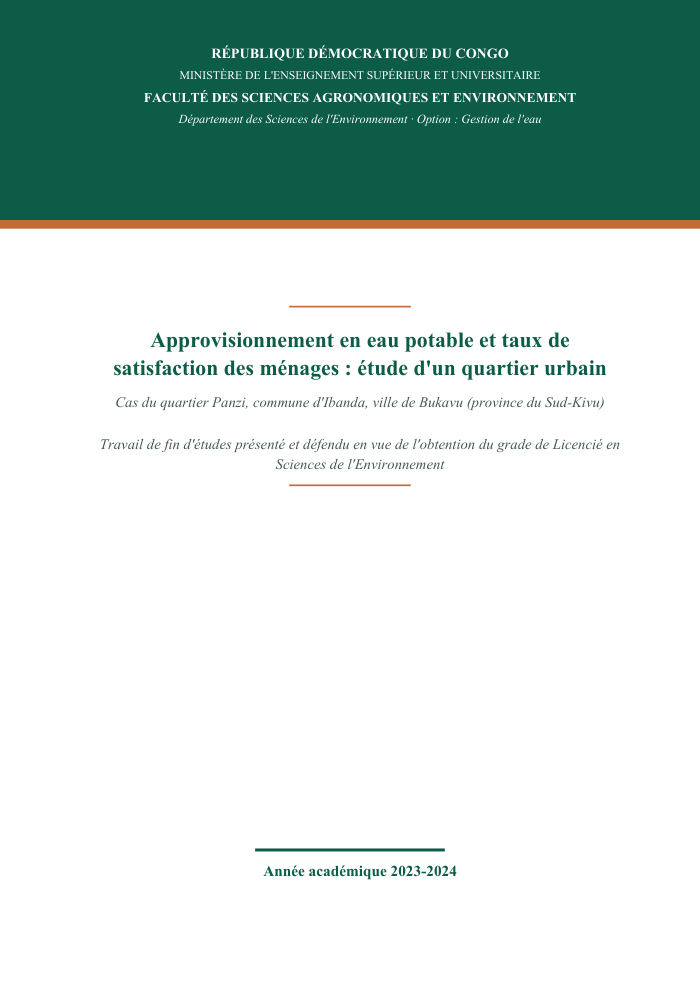 Approvisionnement en eau potable et taux de satisfaction des ménages : étude d'un quartier urbain