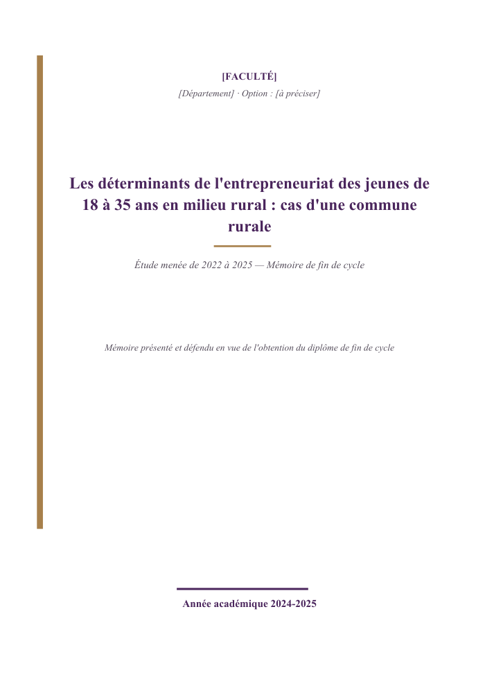 Les déterminants de l'entrepreneuriat des jeunes de 18 à 35 ans en milieu rural : cas d'une commune rurale