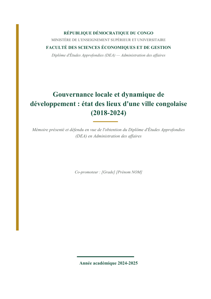 Gouvernance locale et dynamique de développement : état des lieux d'une ville congolaise (2018-2024)