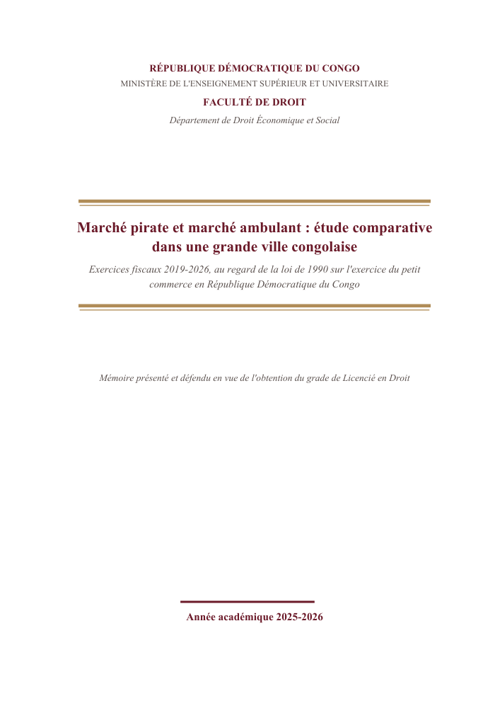 Marché pirate et marché ambulant : étude comparative dans une grande ville congolaise