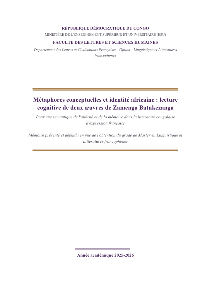 Métaphores conceptuelles et identité africaine : lecture cognitive de deux œuvres de Zamenga Batukezanga