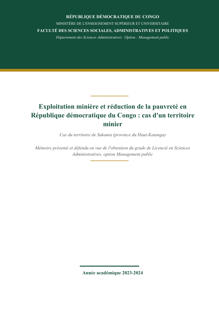 Exploitation minière et réduction de la pauvreté en RDC : cas d'un territoire minier