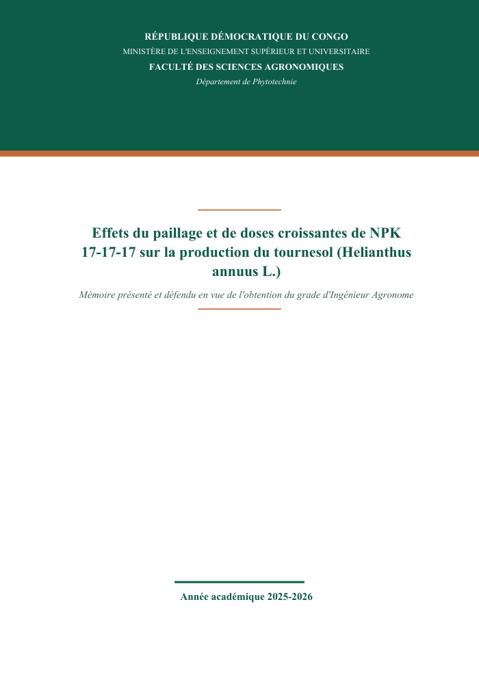 Effets du paillage et de doses croissantes de NPK 17-17-17 sur la production du tournesol