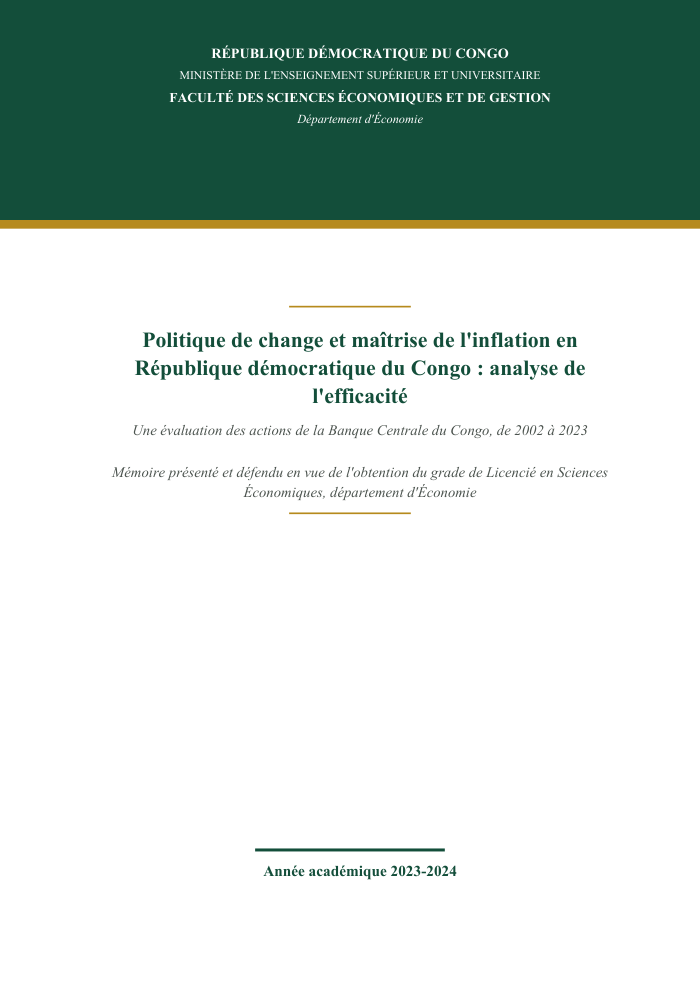 Politique de change et maîtrise de l'inflation en RDC : analyse de l'efficacité